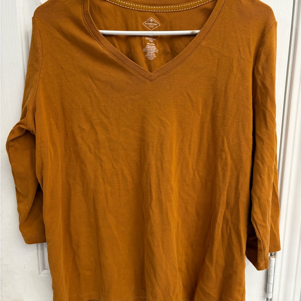 St. John's Bay V-Neck Long Sleeve Top in Rich Brown